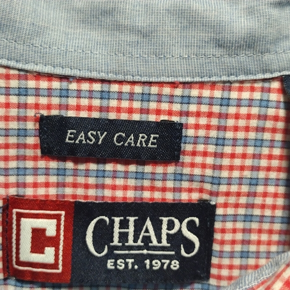 Xl Chaps easy care short sleeve button down shirt red white and blue plaid - Picture 3 of 8